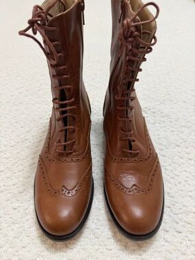 Vintage Artizen Cognac Brown Leather Lace up Brogue Wingtip Boots Women Size 37